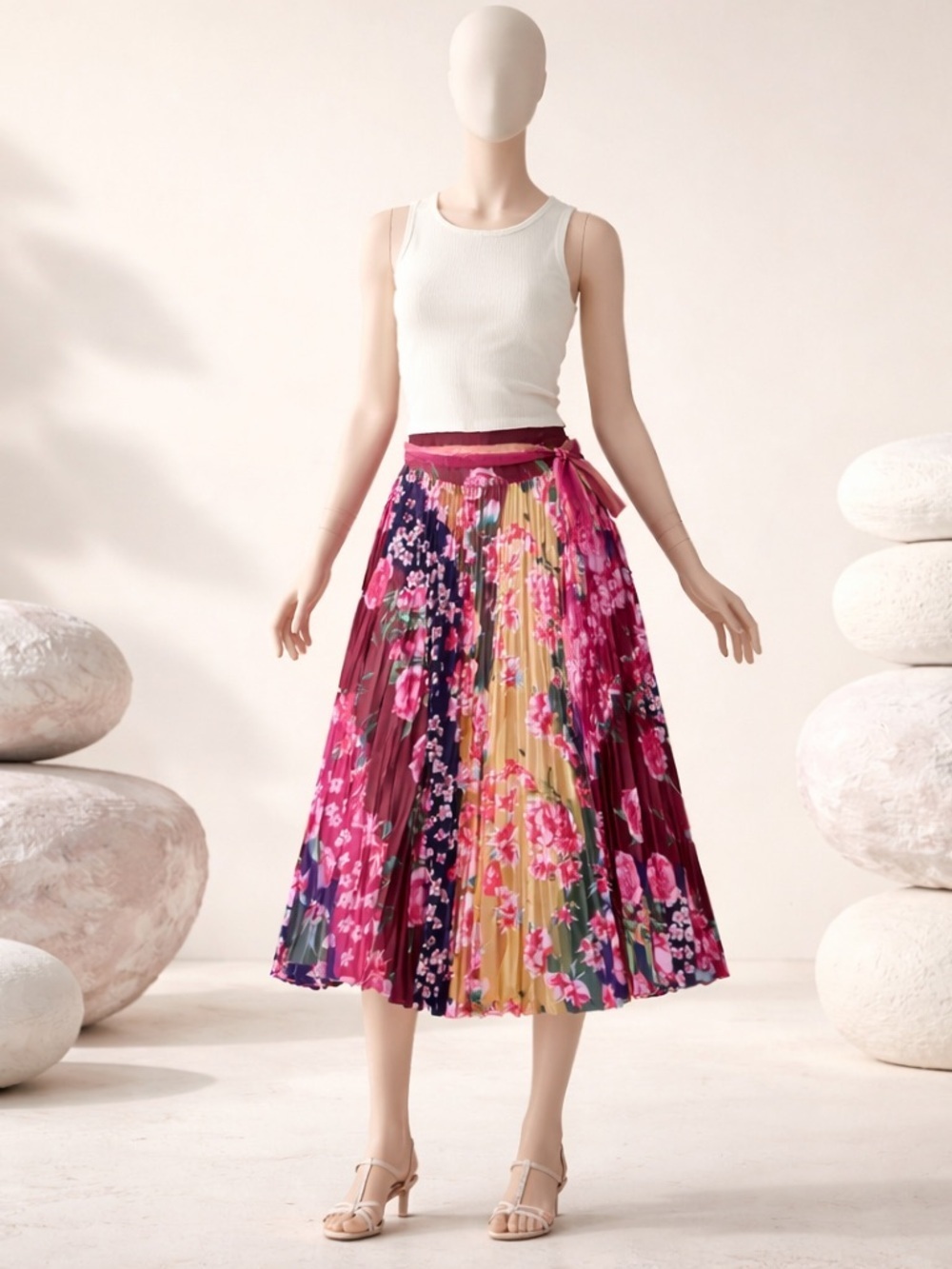 Like the Moon Floral Pleated Skirt - Multicolor